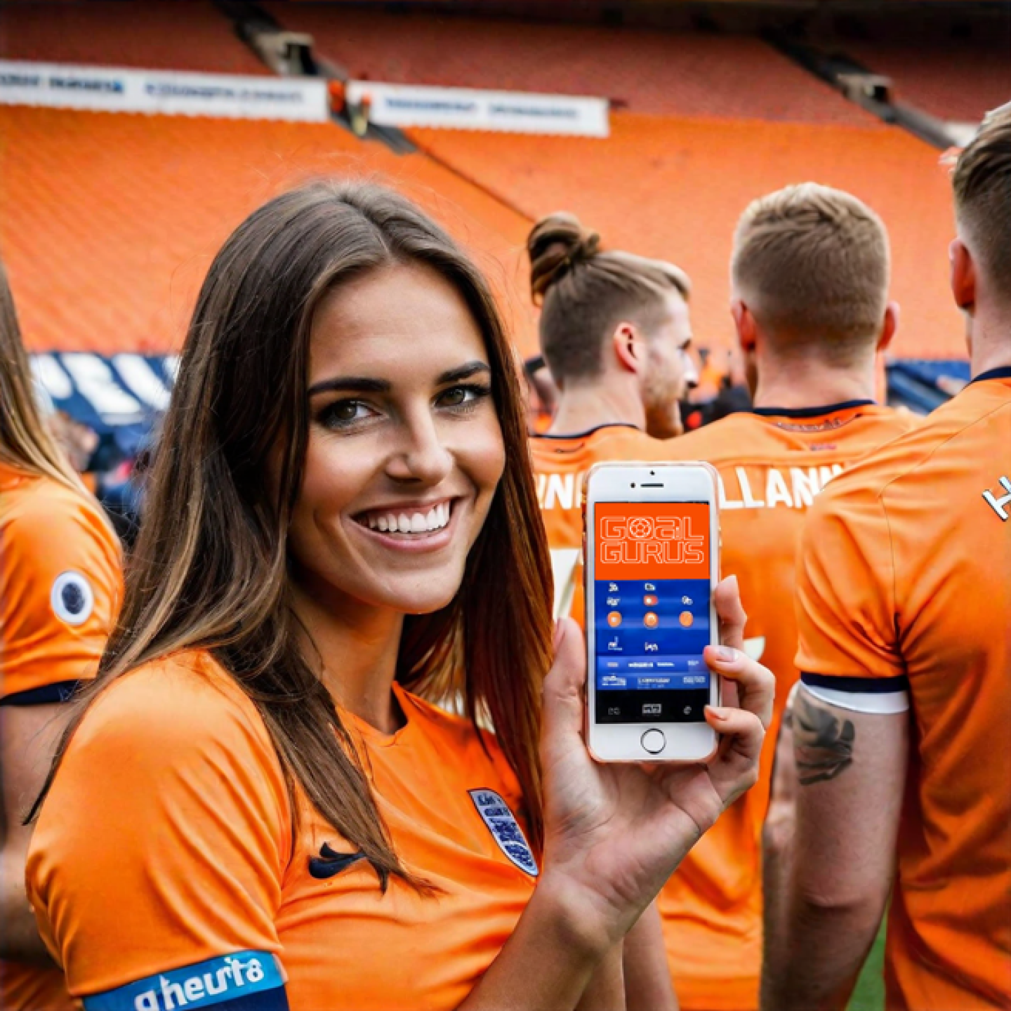 Girl Holding iPhone with Goal Gurus App