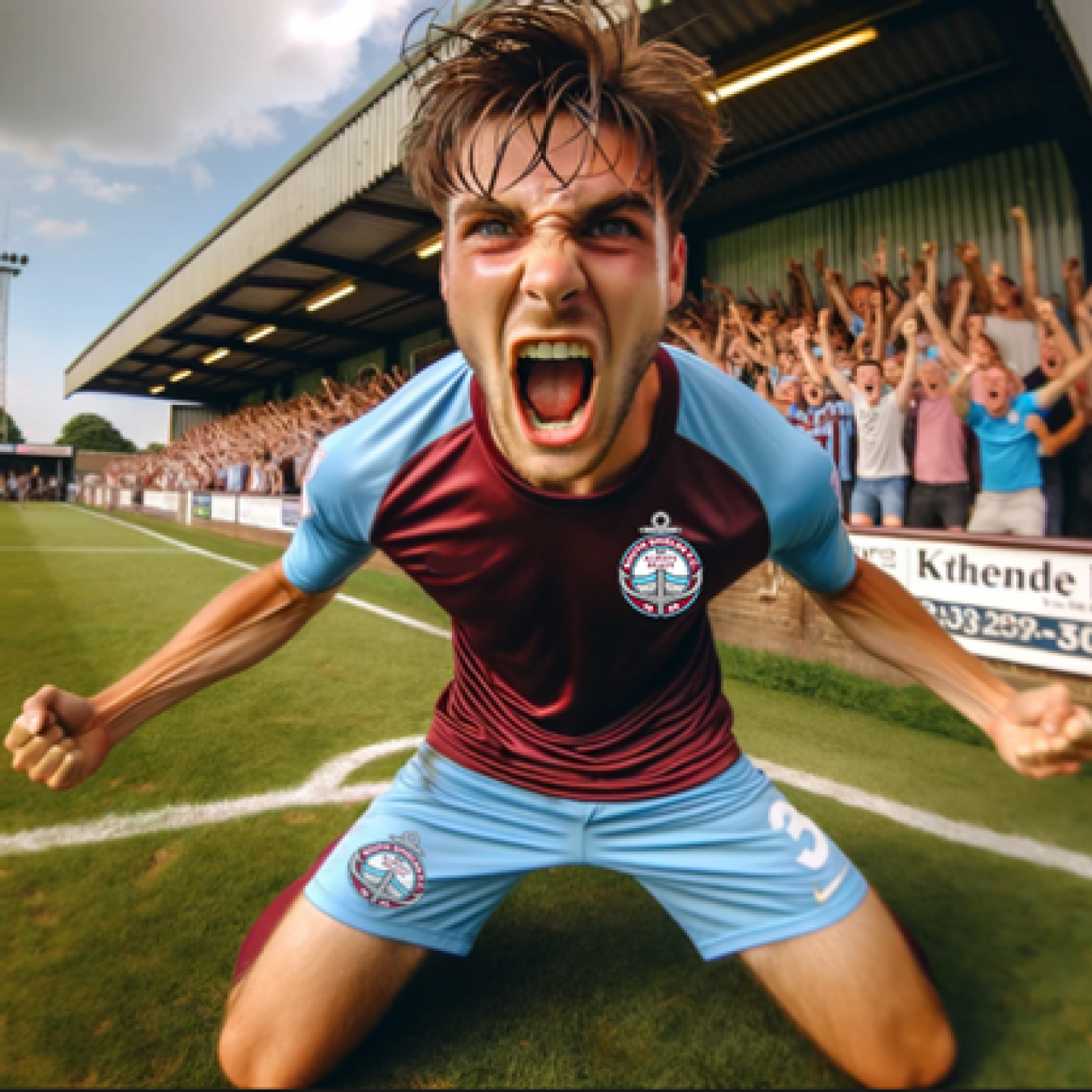 On knees celebrating